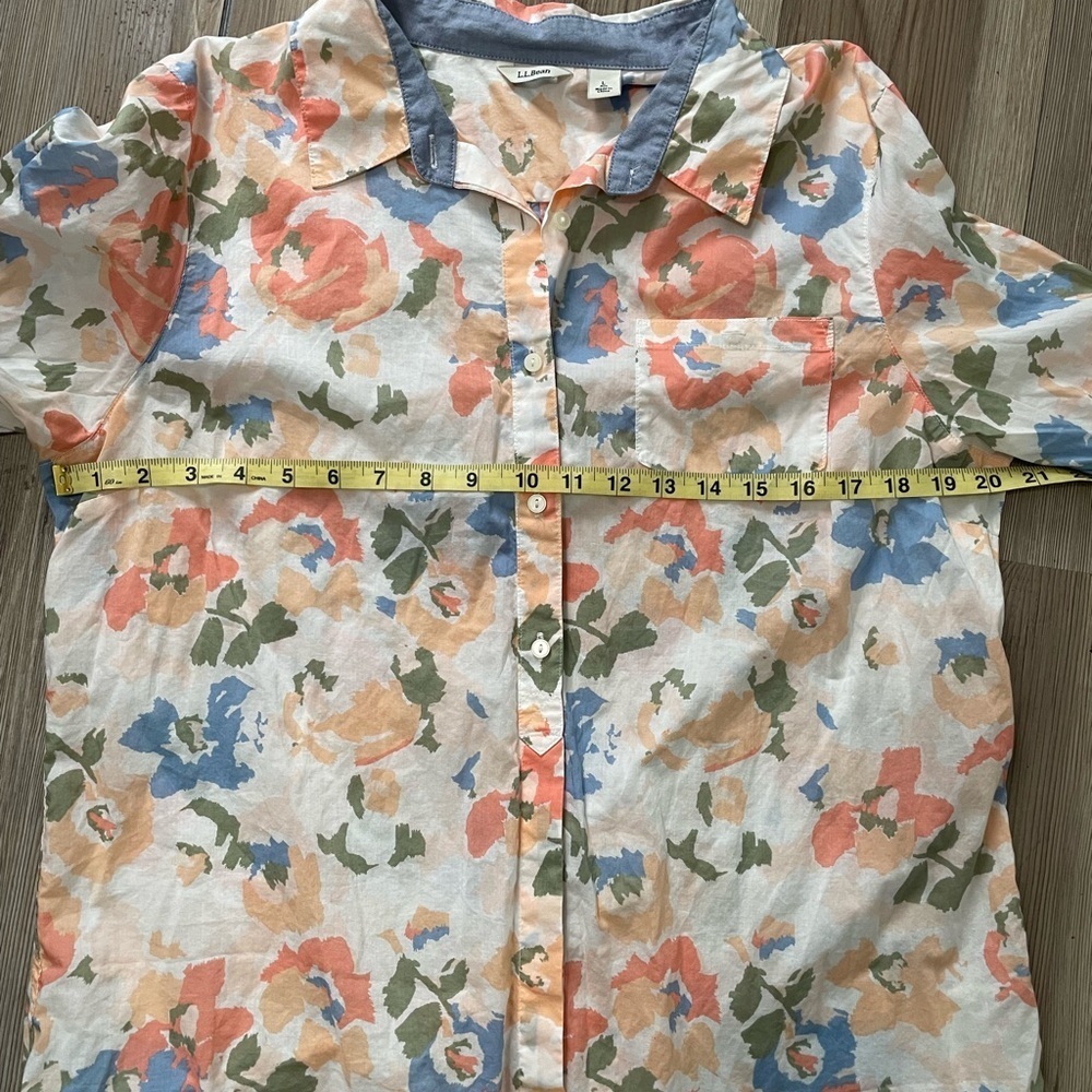 L.L. Bean Floral Button Down Shirt - Orange, Blue, Green - Picture 3 of 11